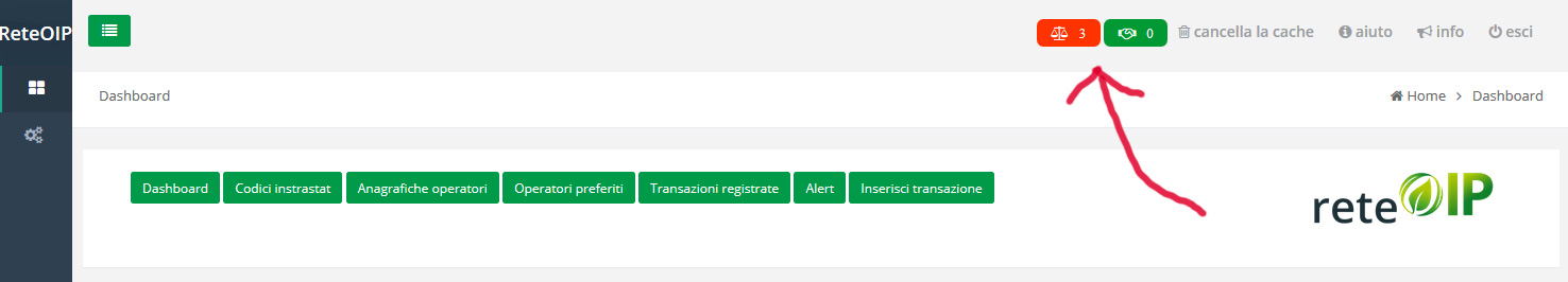 Posizione degli alert nella dashboard