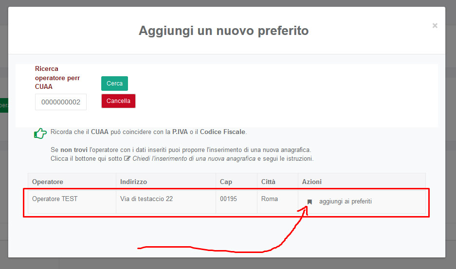 Ricerca operatore per CUAA Ricerca operatore per CUAA