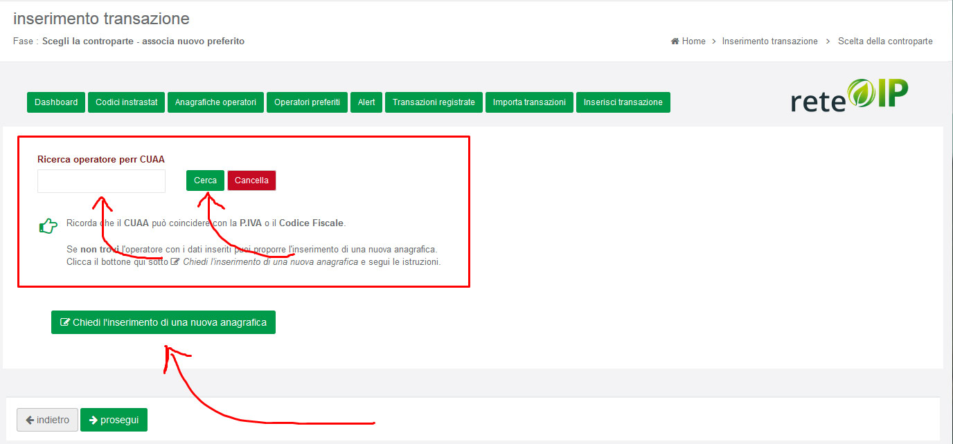Ricerca operatore in inserimento transazione